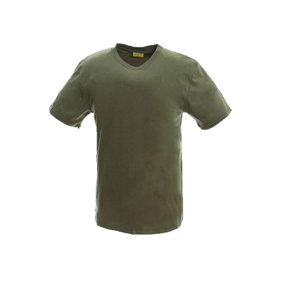 La camisa militar 100% del cuello de la ronda de la tela de algodón de la camiseta de algodón táctica del desgaste del verde caqui hizo punto la camisa de los hombres