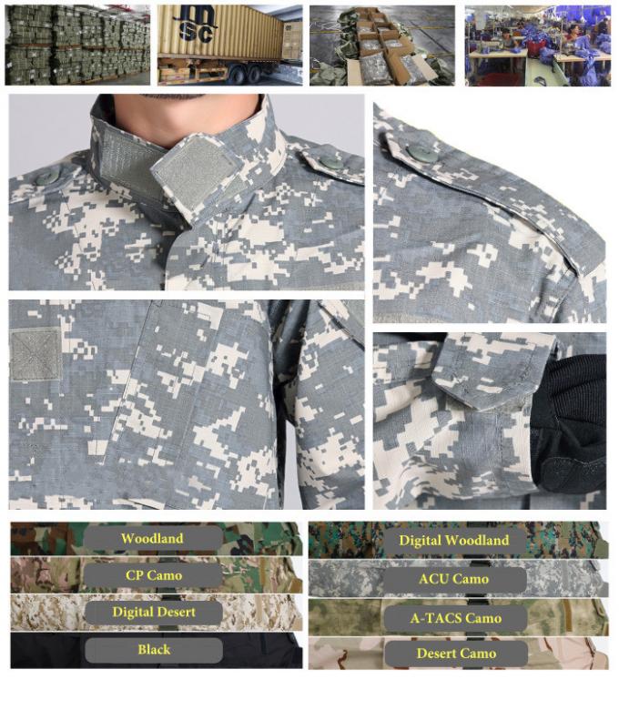 La resistencia de rasgón de BDU Camo uniforma verde del OD del negro CVC5050 o de color caqui militar 1