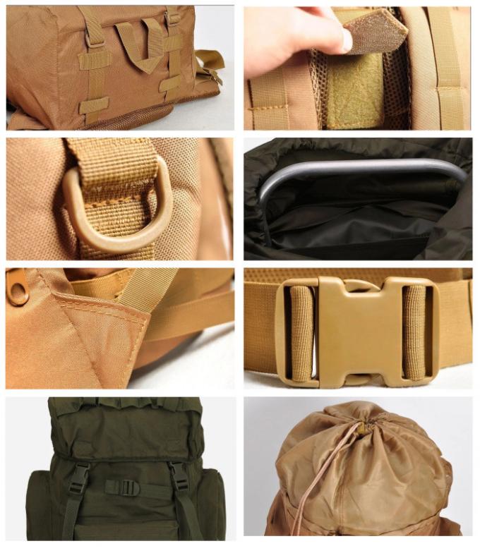 bolsillo con cremallera interior de las mochilas tácticas militares del poliéster 65L con el logotipo modificado para requisitos particulares 0