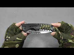 Venta al por mayor OEM al aire libre campamento de caza de plástico de mango de cuerda de cuchillo de acero negro bolsillo plegable