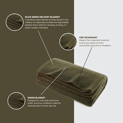 Venta al por mayor suave 80% manta de lana uso militar verde militar