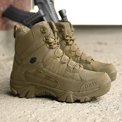 Botas de montaña de alto nivel de venta al por mayor Botas tácticas marrones para hombres Botas de entrenamiento impermeables antideslizantes
