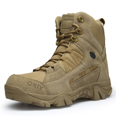 Botas de montaña de alto nivel de venta al por mayor Botas tácticas marrones para hombres Botas de entrenamiento impermeables antideslizantes