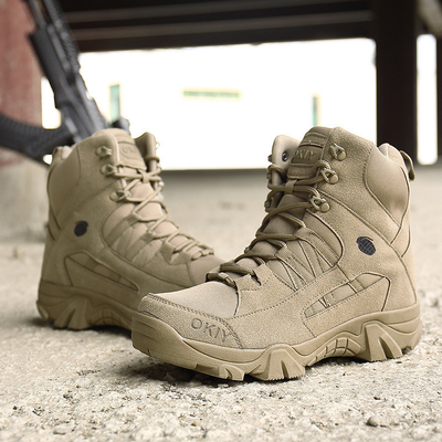 Botas de montaña de alto nivel de venta al por mayor Botas tácticas marrones para hombres Botas de entrenamiento impermeables antideslizantes