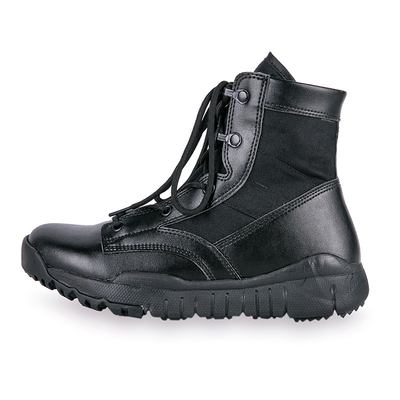 Botas tácticas de media pantorrilla con encaje de cuero impermeable y revestimiento de algodón