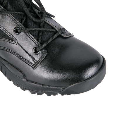 Botas tácticas de media pantorrilla con encaje de cuero impermeable y revestimiento de algodón