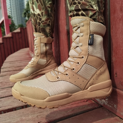 Botas de combate ultraligeras Respiradoras de color arena negra Botas de combate de malla alta Botas de combate de gran tamaño