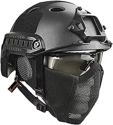 Casco táctico combinado con protección de orejas plegables máscara de malla para la mitad de la cara y conjunto de vidrio