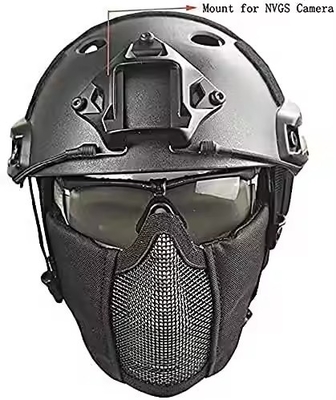 Casco táctico combinado con protección de orejas plegables máscara de malla para la mitad de la cara y conjunto de vidrio