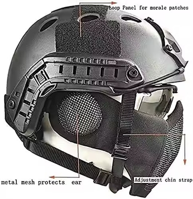 Casco táctico combinado con protección de orejas plegables máscara de malla para la mitad de la cara y conjunto de vidrio