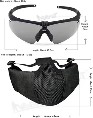 Casco táctico combinado con protección de orejas plegables máscara de malla para la mitad de la cara y conjunto de vidrio