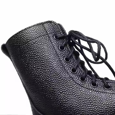 Calzado táctico de uniforme personalizado Botas de cuero de color negro con Geinuen Botas de entrenamiento de cuero Botas negras