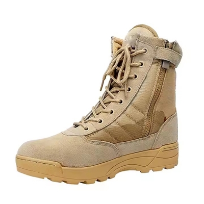 Calzado táctico Calzado de montaña de desierto de kaki sólido con material de cuero Calzado de entrenamiento cómodo