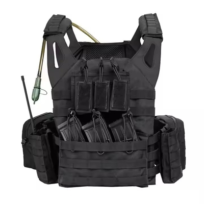 Cuero negro hombro bolsas de molle portador de placa chaleco táctico de entrenamiento con bolsa de agua