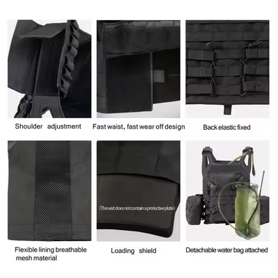 Cuero negro hombro bolsas de molle portador de placa chaleco táctico de entrenamiento con bolsa de agua