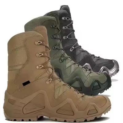 Fábrica de venta al por mayor Deportes al aire libre de cuero marrón de alto nivel Supervivencia en el desierto Seguridad Botas de combate tácticas