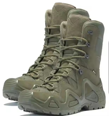 Fábrica de venta al por mayor Deportes al aire libre de cuero marrón de alto nivel Supervivencia en el desierto Seguridad Botas de combate tácticas